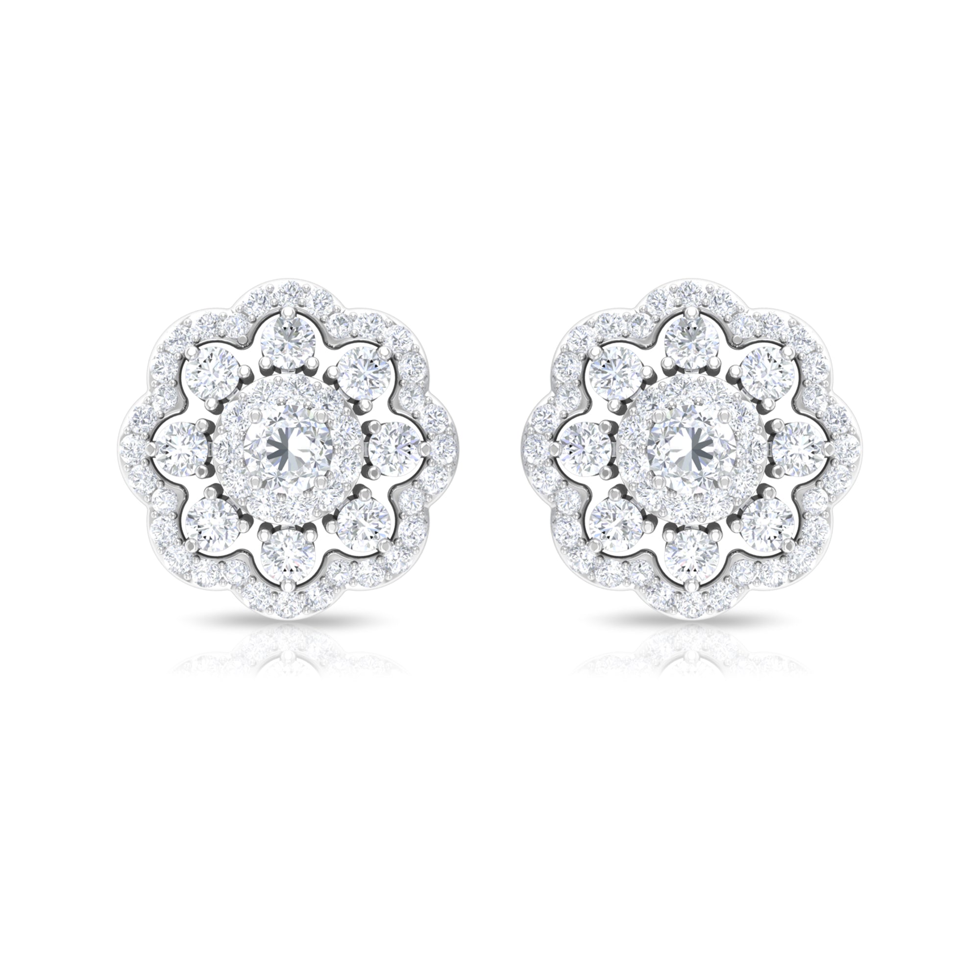 1 CT Certified Moissanite Flower Stud Earrings Moissanite - ( D-VS1 ) - Color and Clarity - Rosec Jewels