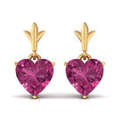 6 MM Heart Shape Pink Tourmaline Drop Stud Earrings Pink Tourmaline - ( AAA ) - Quality - Rosec Jewels