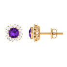 Natural Amethyst Classic Halo Stud Earring with Diamond Amethyst - ( AAA ) - Quality - Rosec Jewels