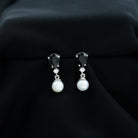 5.75 CT Freshwater Pearl Silver Drop Earrings with Black Onyx and Moissanite Black Onyx - ( AAA ) - Quality 92.5 Sterling Silver - Rosec Jewels