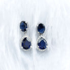 5.5 CT Classic Created Blue Sapphire Dangle Earrings with Moissanite Lab Created Blue Sapphire - ( AAAA ) - Quality - Rosec Jewels