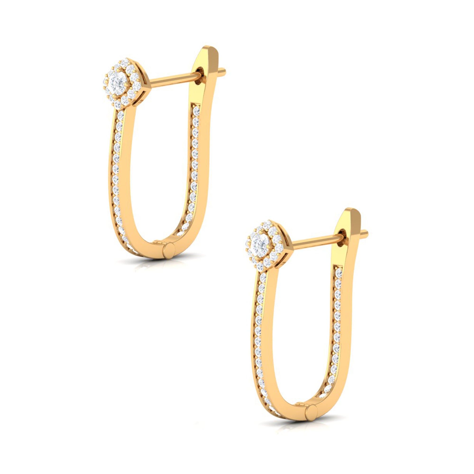 Round Cut Real Diamond Simple J Hoop Earrings Diamond - ( HI-SI ) - Color and Clarity - Rosec Jewels