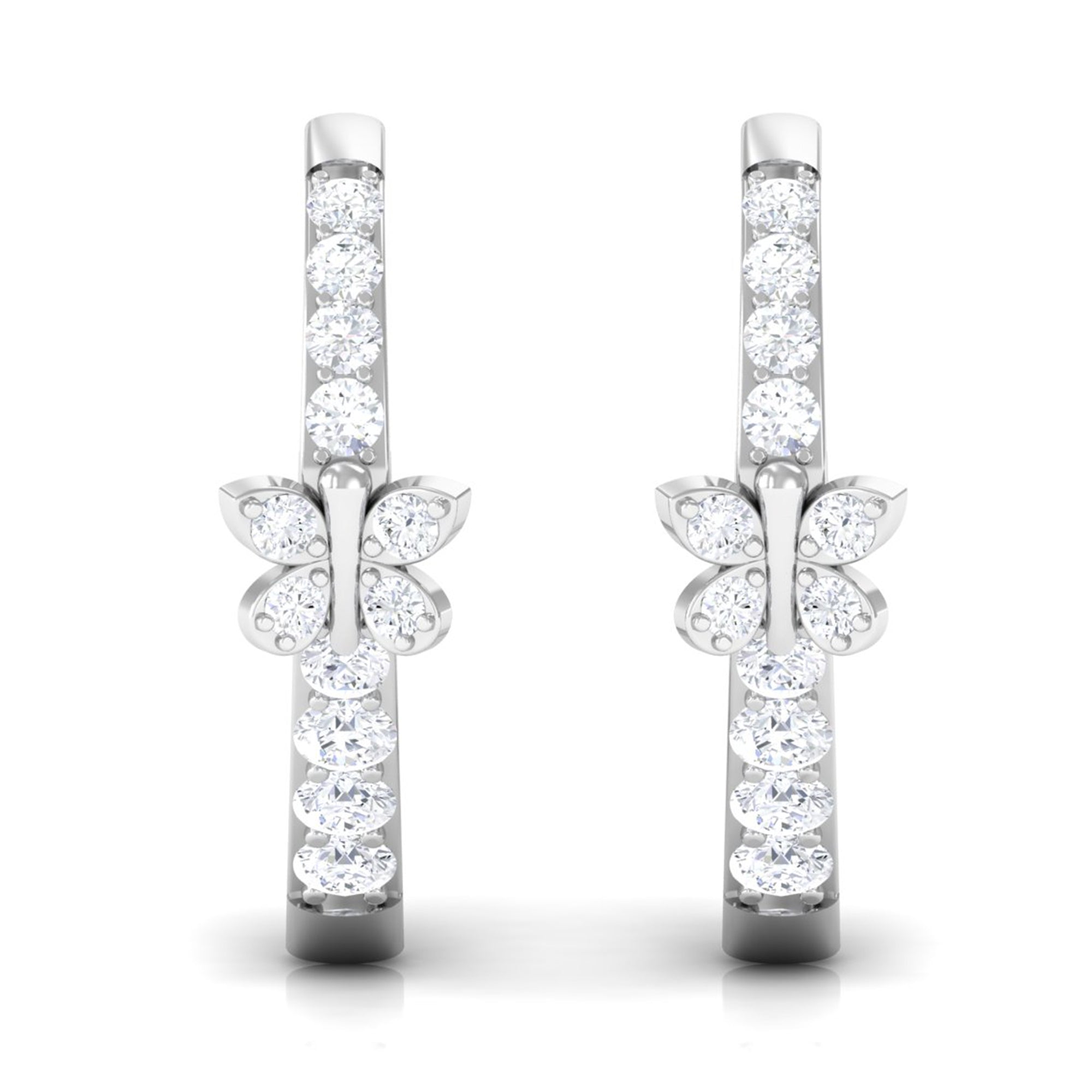 Round Diamond Butterfly Hinged Hoop Earrings Diamond - ( HI-SI ) - Color and Clarity - Rosec Jewels