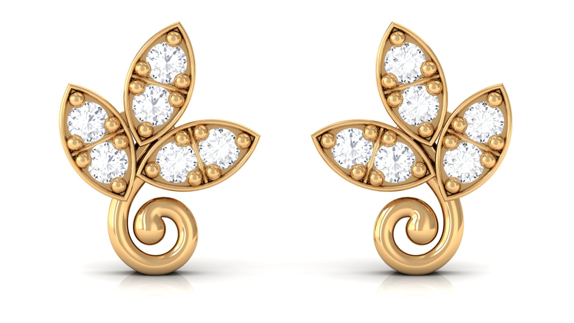 Rosec Jewels-Leaf Stud Earrings with Natural Diamond