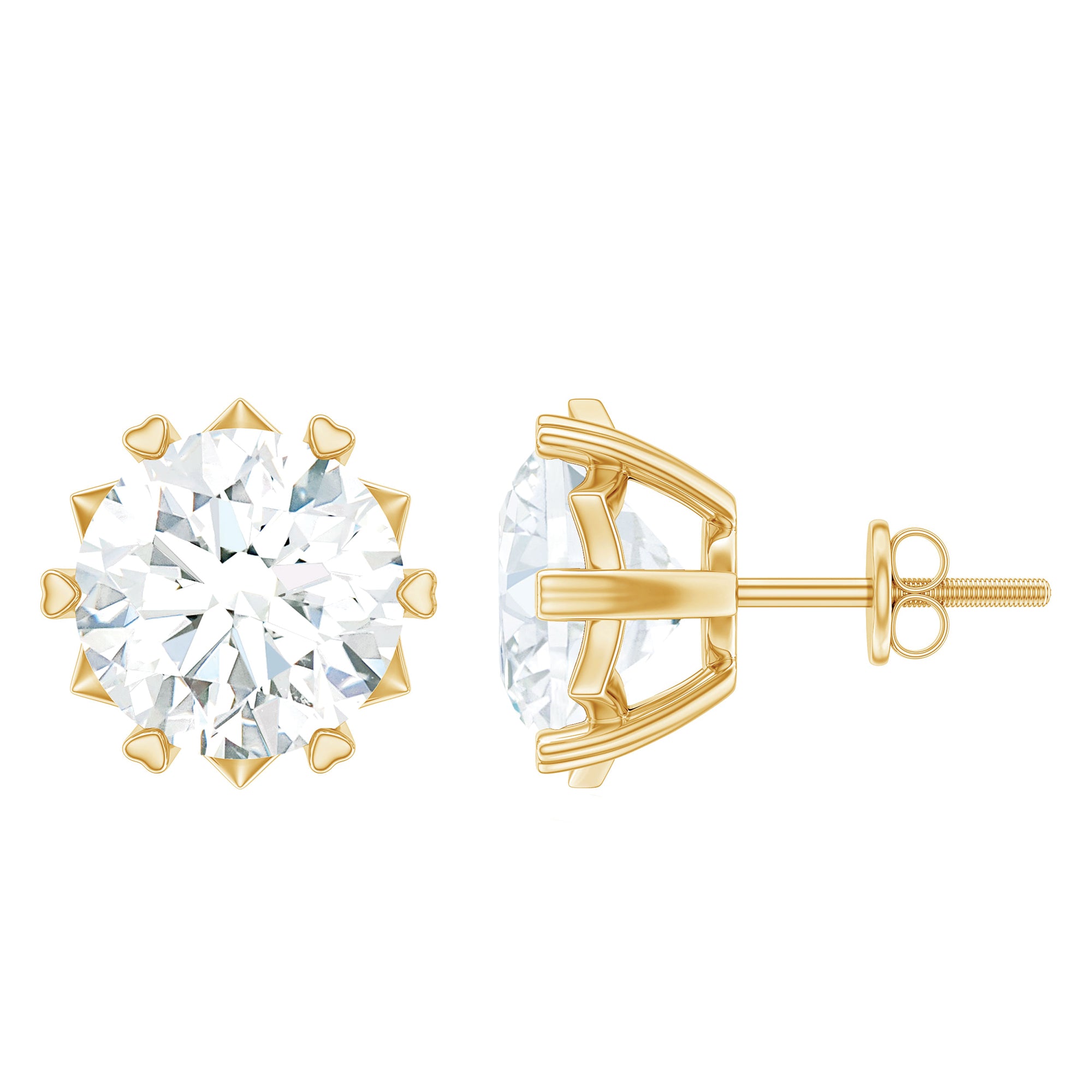 Round Moissanite Solitaire Stud Earrings in Decorative Setting Moissanite - ( D-VS1 ) - Color and Clarity - Rosec Jewels