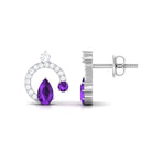 Amethyst and Diamond Contemporary Stud Earrings Amethyst - ( AAA ) - Quality - Rosec Jewels