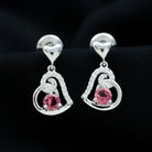 3/4 CT Pink Tourmaline and Diamond Heart Drop Earring Pink Tourmaline - ( AAA ) - Quality - Rosec Jewels