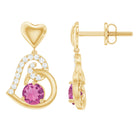 3/4 CT Pink Tourmaline and Diamond Heart Drop Earring Pink Tourmaline - ( AAA ) - Quality - Rosec Jewels