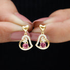 3/4 CT Pink Tourmaline and Diamond Heart Drop Earring Pink Tourmaline - ( AAA ) - Quality - Rosec Jewels