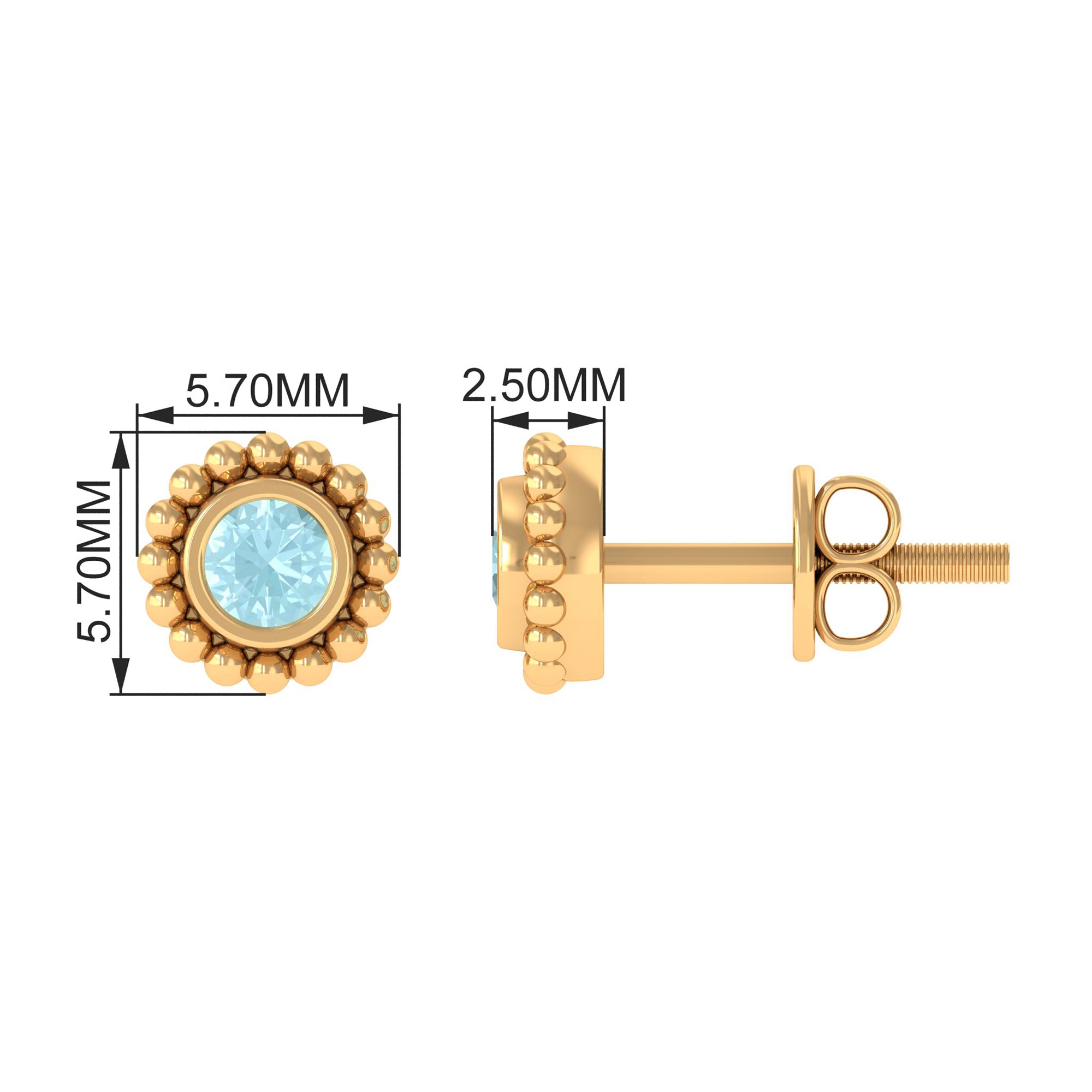 Bezel Set Sky Blue Topaz and Gold Beaded Stud Earrings Sky Blue Topaz - ( AAA ) - Quality - Rosec Jewels