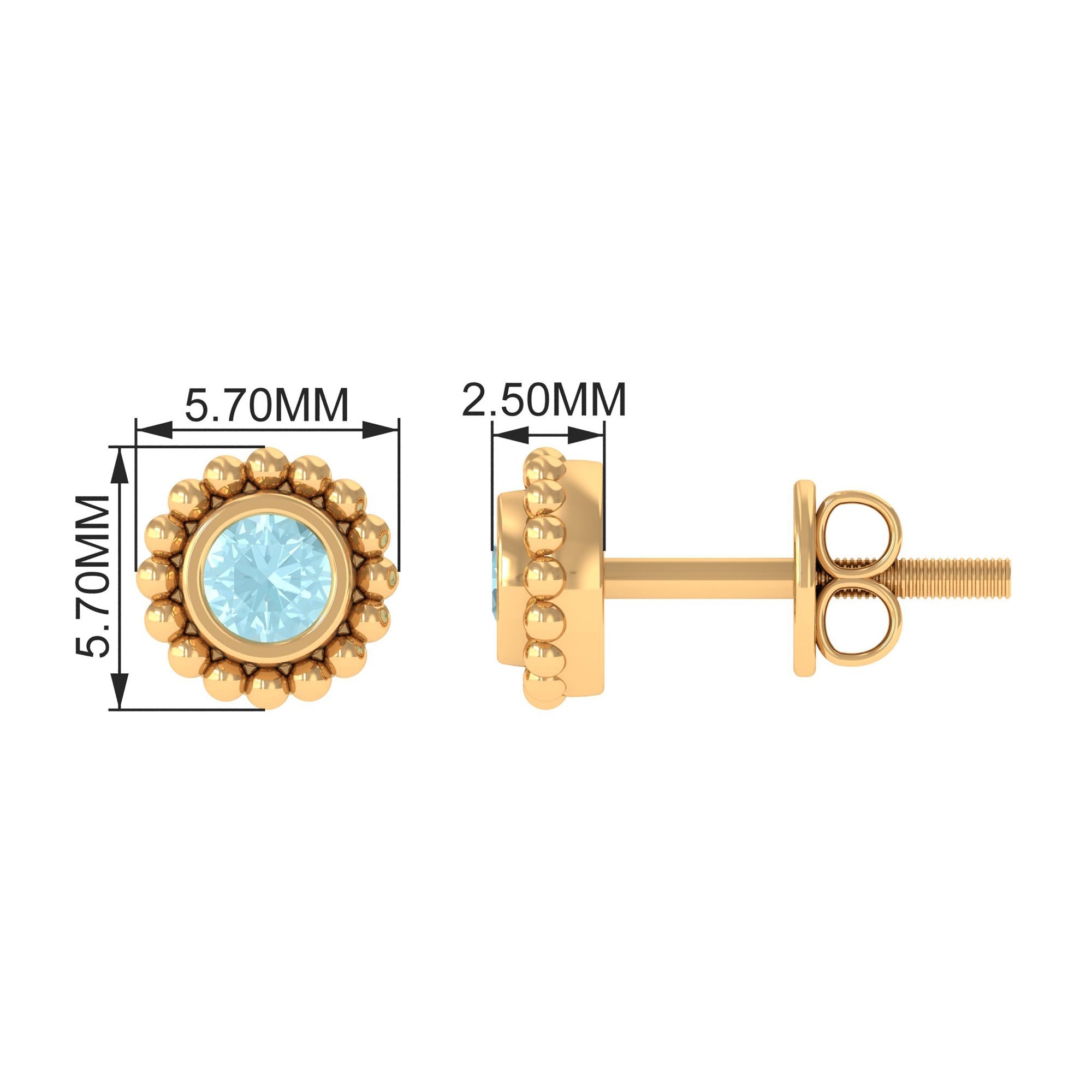 Bezel Set Sky Blue Topaz and Gold Beaded Stud Earrings Sky Blue Topaz - ( AAA ) - Quality - Rosec Jewels