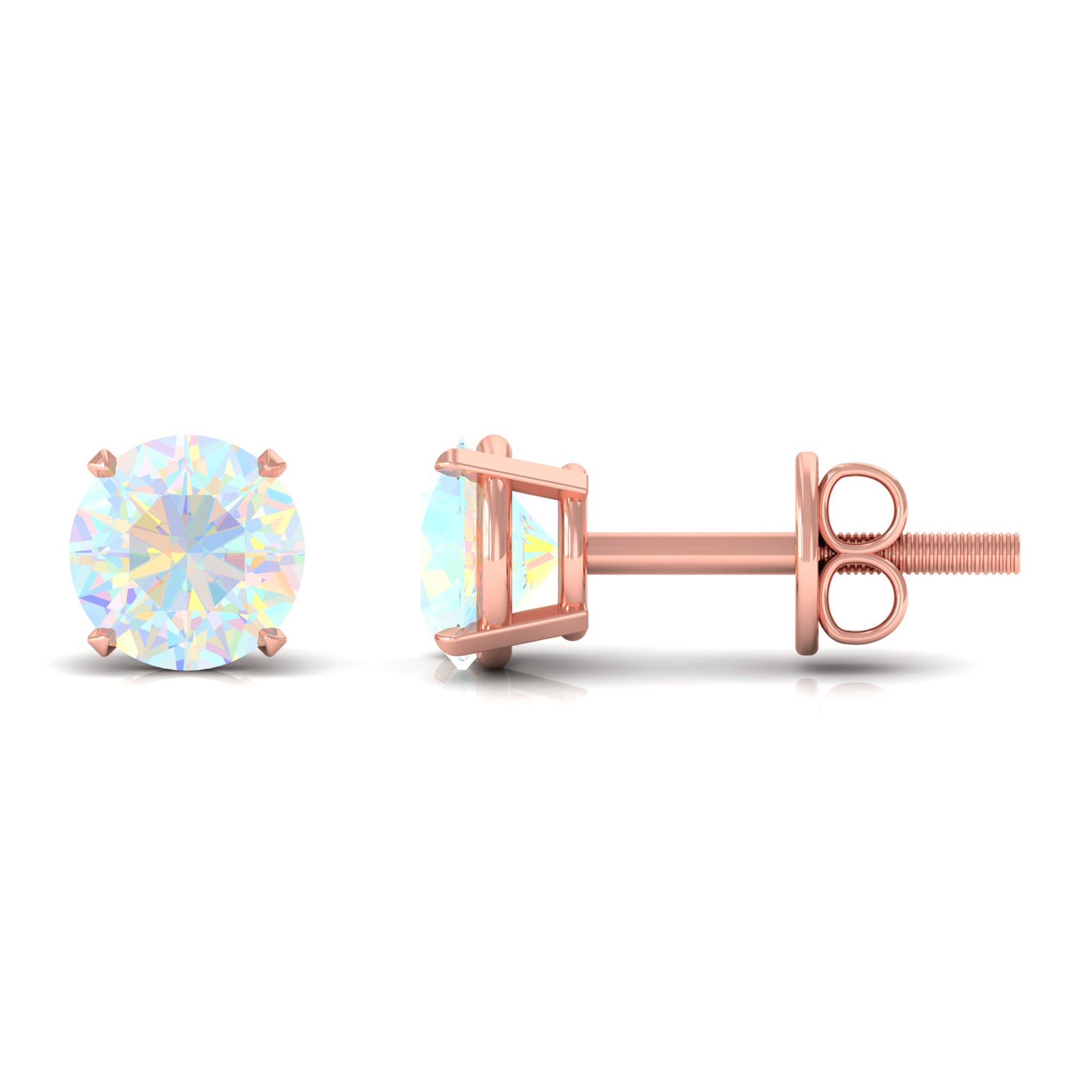 Round Ethiopian Opal Solitaire Stud Earrings Ethiopian Opal - ( AAA ) - Quality - Rosec Jewels