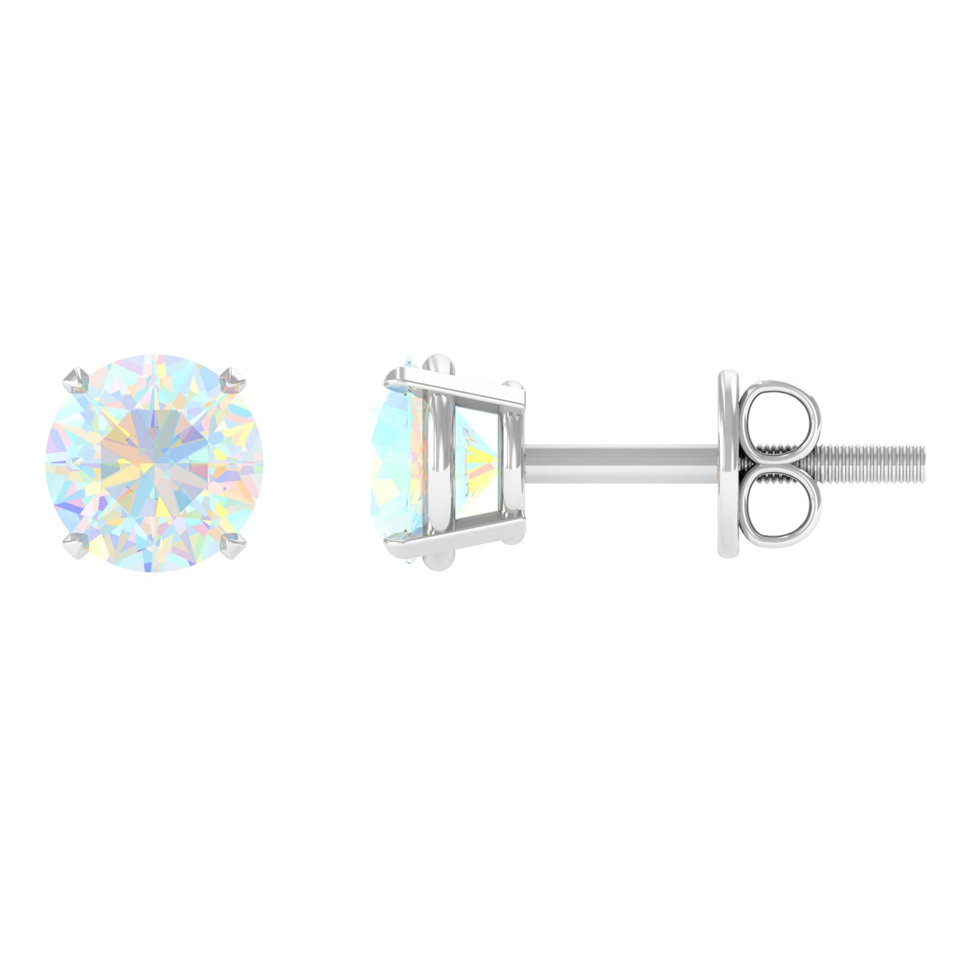 Round Ethiopian Opal Solitaire Stud Earrings Ethiopian Opal - ( AAA ) - Quality - Rosec Jewels