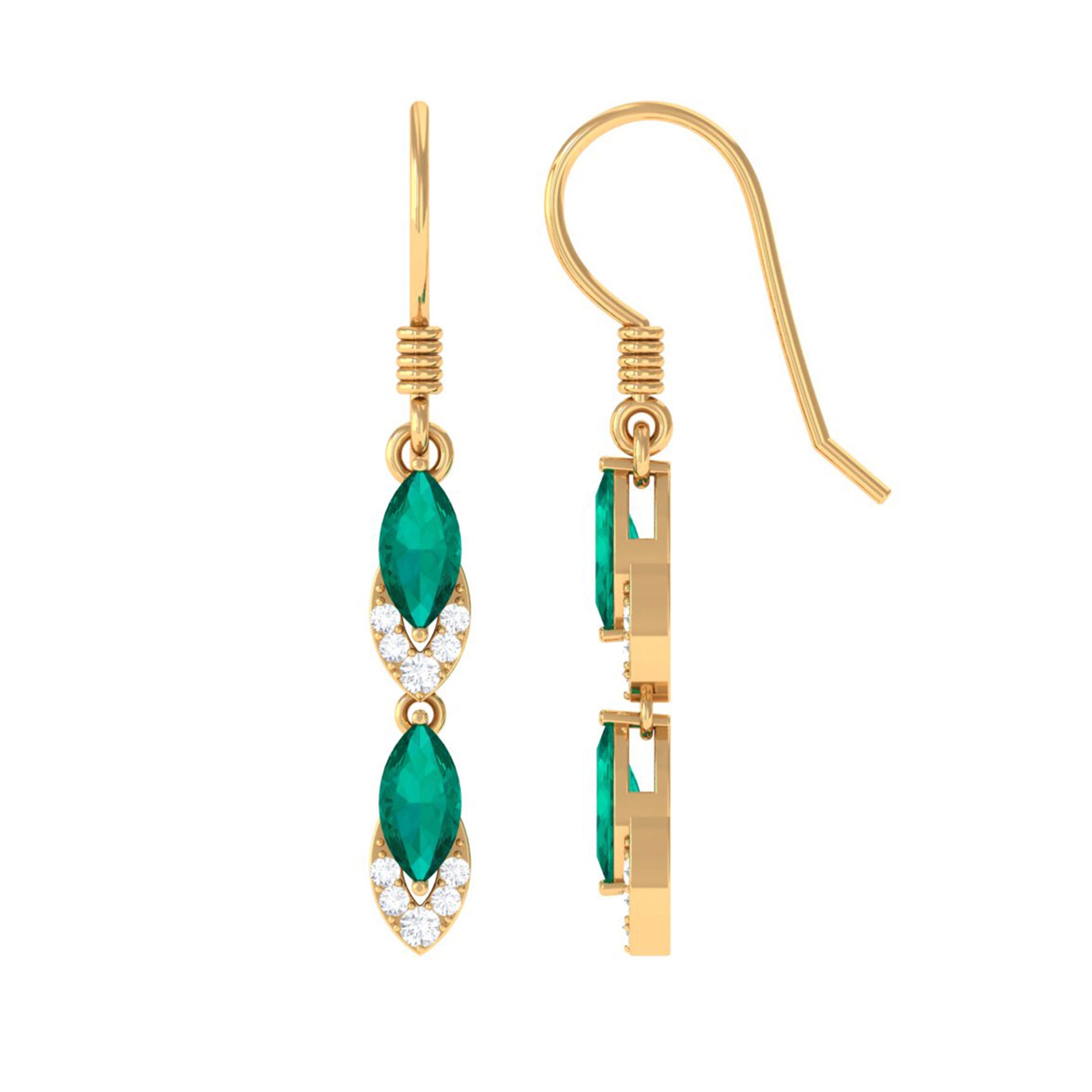 1.50 CT Marquise Cut Emerald Dangle Earrings with Diamond Emerald - ( AAA ) - Quality - Rosec Jewels