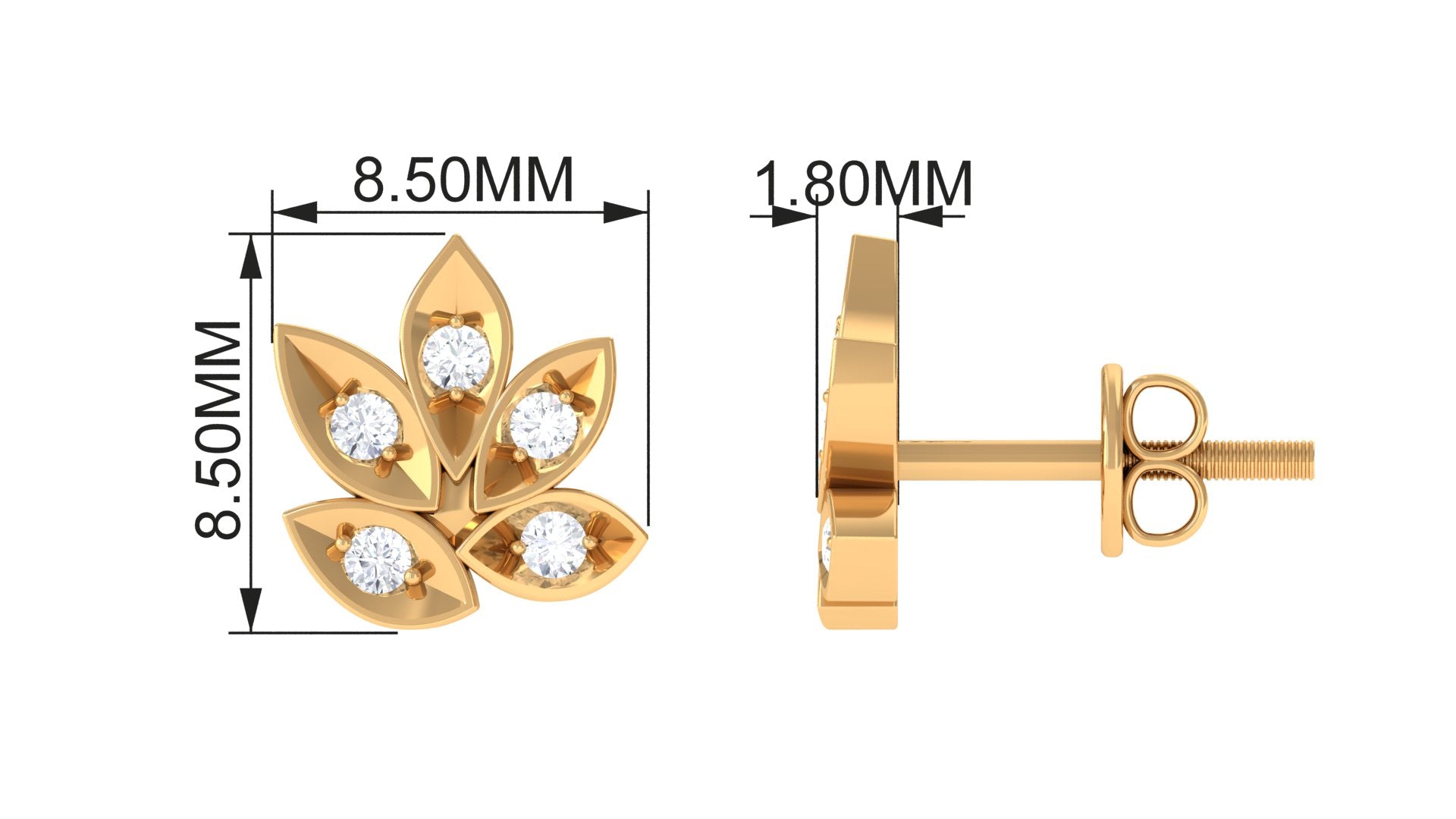 Rosec Jewels-Certified Real Diamond Leaf Stud Earrings