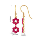 Twin Flower Dangle Earrings with Ruby and Moissanite Ruby - ( AAA ) - Quality - Rosec Jewels