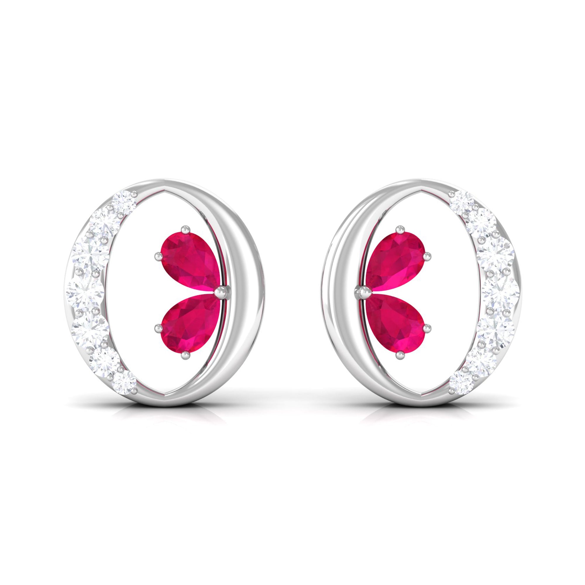 Pear Cut Ruby and Diamond Stud Earrings Ruby - ( AAA ) - Quality - Rosec Jewels