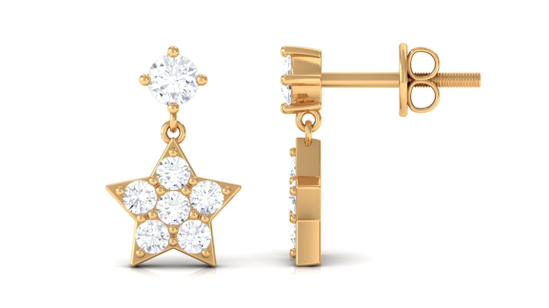 Rosec Jewels-Natural Diamond Star Drop Earrings with Screw Back