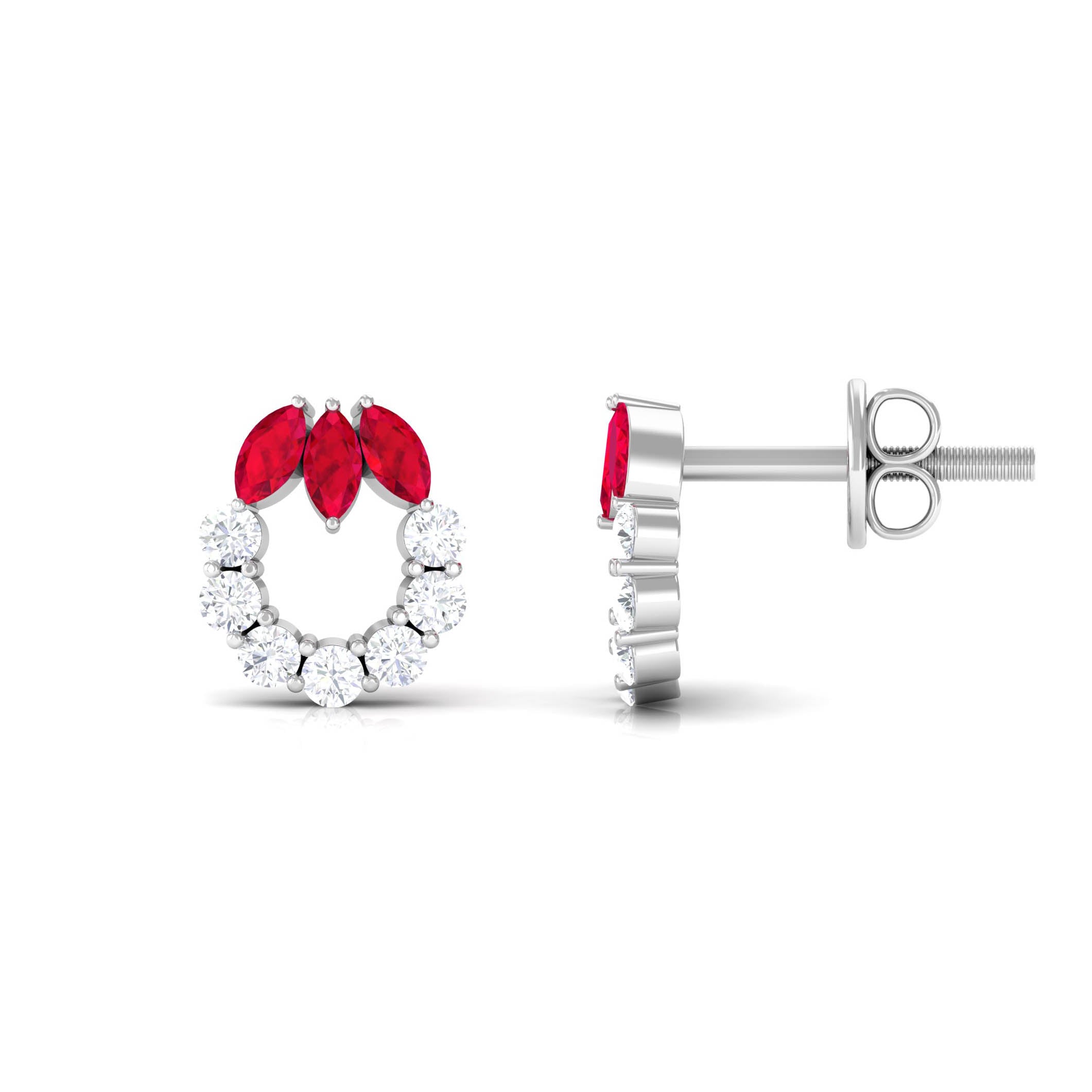 Marquise Cut Lab Grown Ruby Designer Stud Earrings with Diamond Lab Created Ruby - ( AAAA ) - Quality - Rosec Jewels