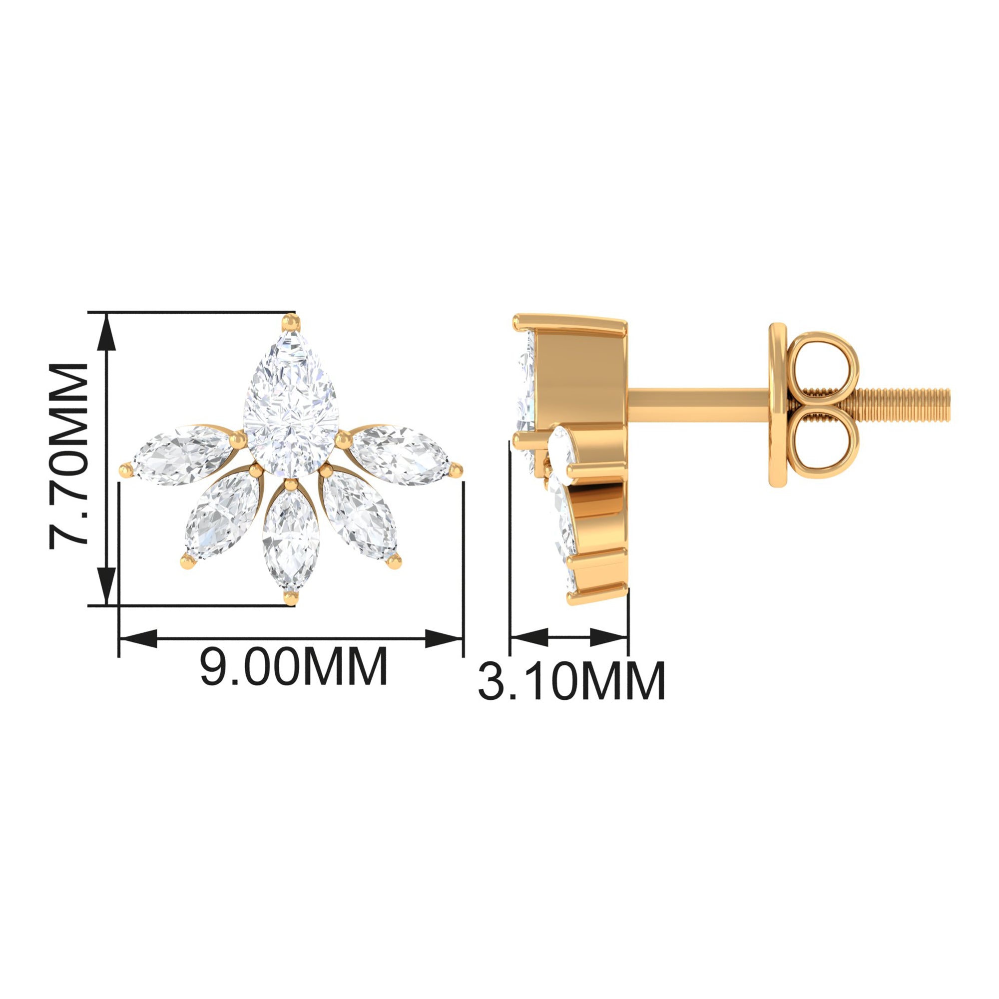 3/4 CT Pear and Marquise Cut Diamond Flower Stud Earrings Diamond - ( HI-SI ) - Color and Clarity - Rosec Jewels