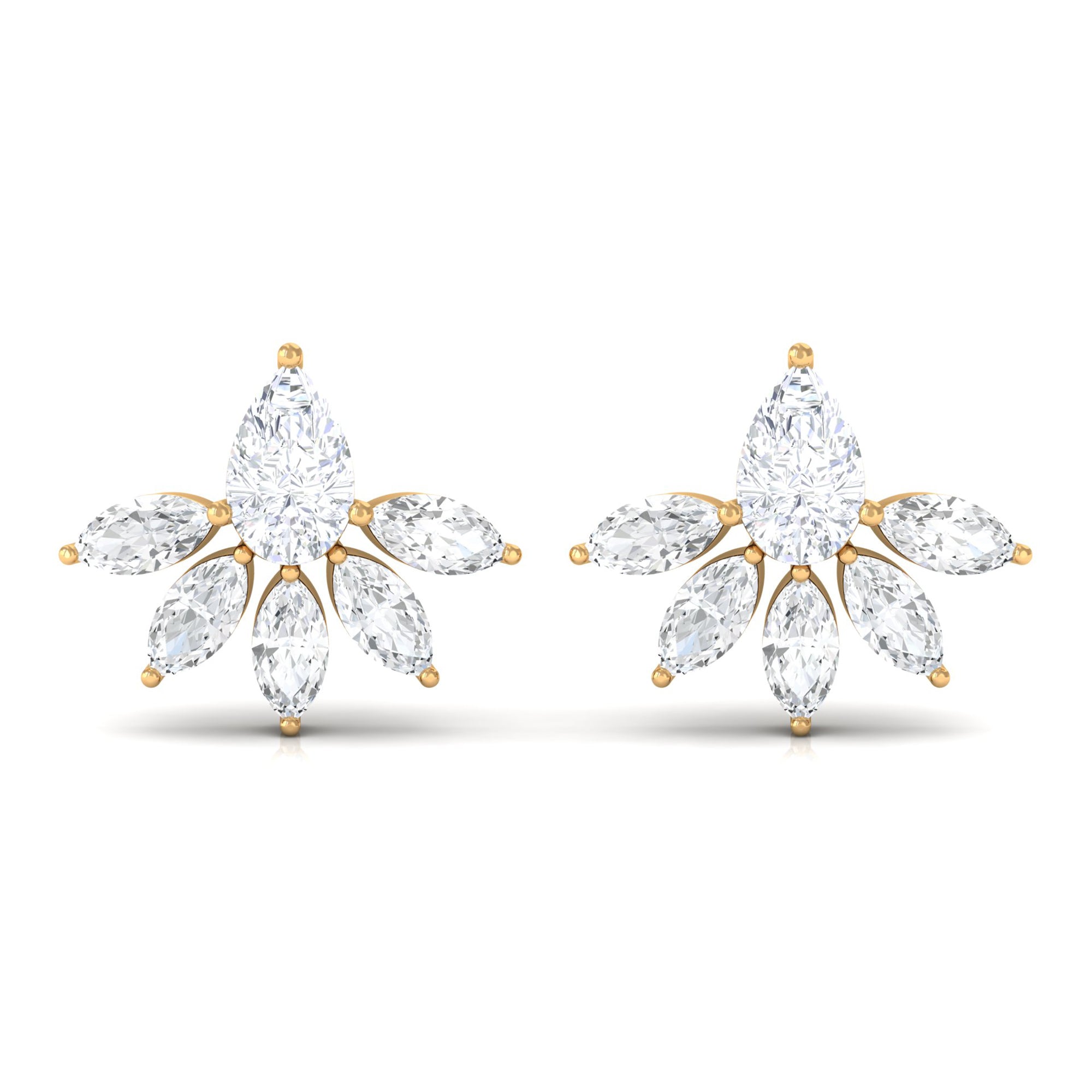 3/4 CT Pear and Marquise Cut Diamond Flower Stud Earrings Diamond - ( HI-SI ) - Color and Clarity - Rosec Jewels