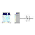 Princess Cut Ethiopian Opal Stud Earrings with Blue Sapphire Trio Ethiopian Opal - ( AAA ) - Quality - Rosec Jewels