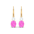 Oval Shape Created Pink Sapphire Drop Earrings With Leverback Lab Created Pink Sapphire - ( AAAA ) - Quality - Rosec Jewels