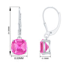 Cushion Cut Created Pink Sapphire Solitaire Drop Earrings with Lever Back Lab Created Pink Sapphire - ( AAAA ) - Quality - Rosec Jewels