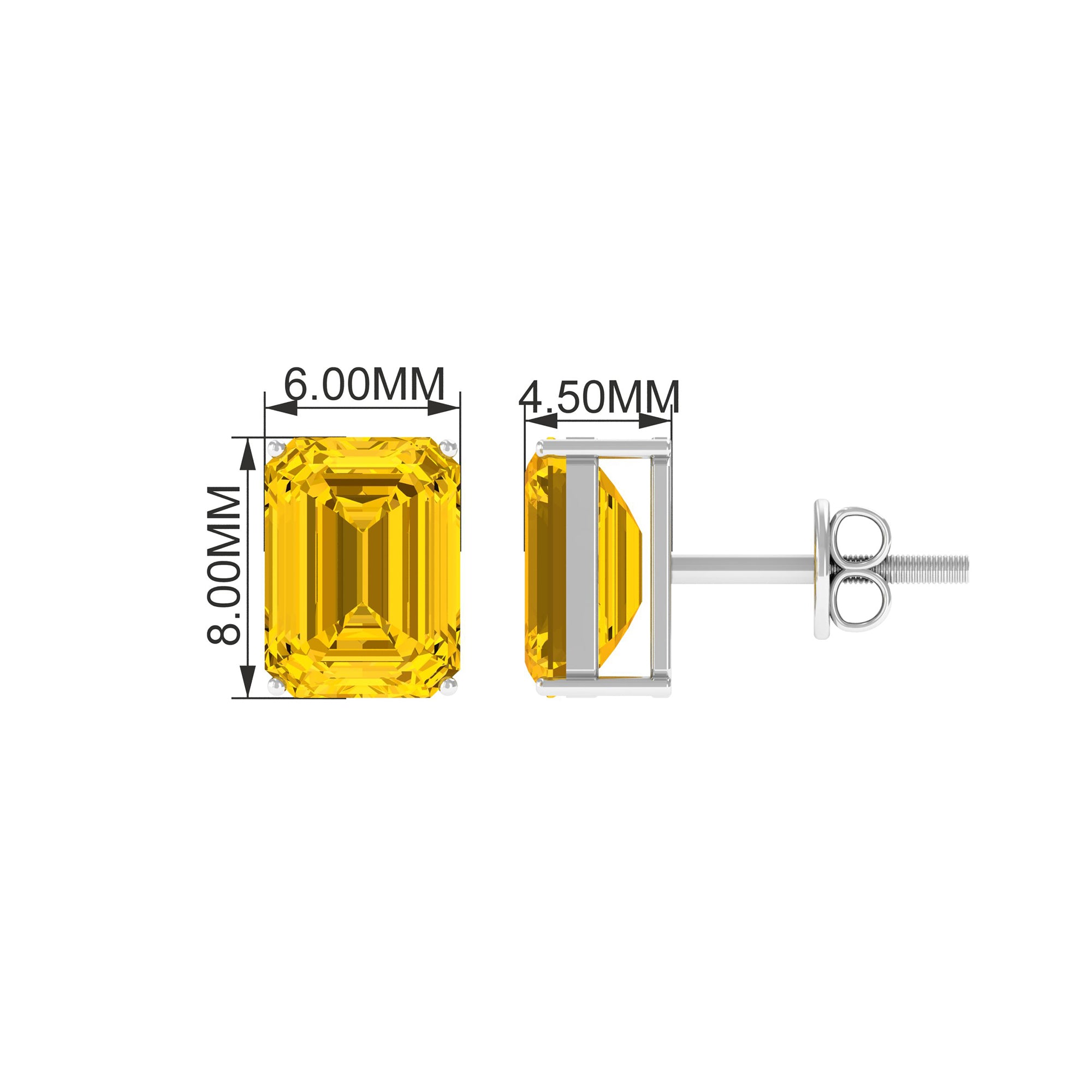 Emerald Cut Created Yellow Sapphire Solitaire Stud Earrings Lab Created Yellow Sapphire - ( AAAA ) - Quality - Rosec Jewels