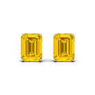 Emerald Cut Created Yellow Sapphire Solitaire Stud Earrings Lab Created Yellow Sapphire - ( AAAA ) - Quality - Rosec Jewels