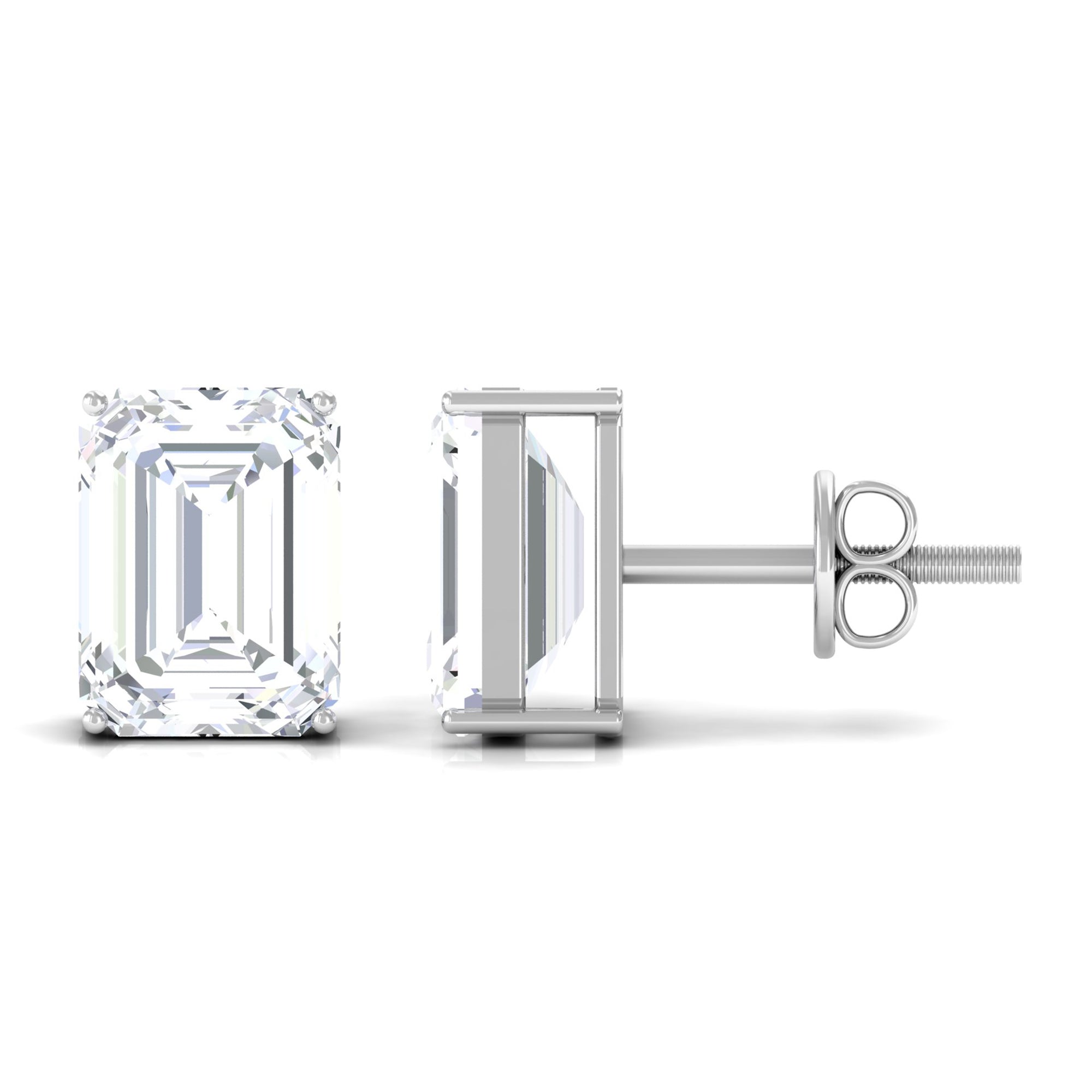 Emerald Cut Cubic Zirconia Solitaire Stud Earrings Zircon - ( AAAA ) - Quality - Rosec Jewels