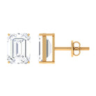 Emerald Cut Cubic Zirconia Solitaire Stud Earrings Zircon - ( AAAA ) - Quality - Rosec Jewels