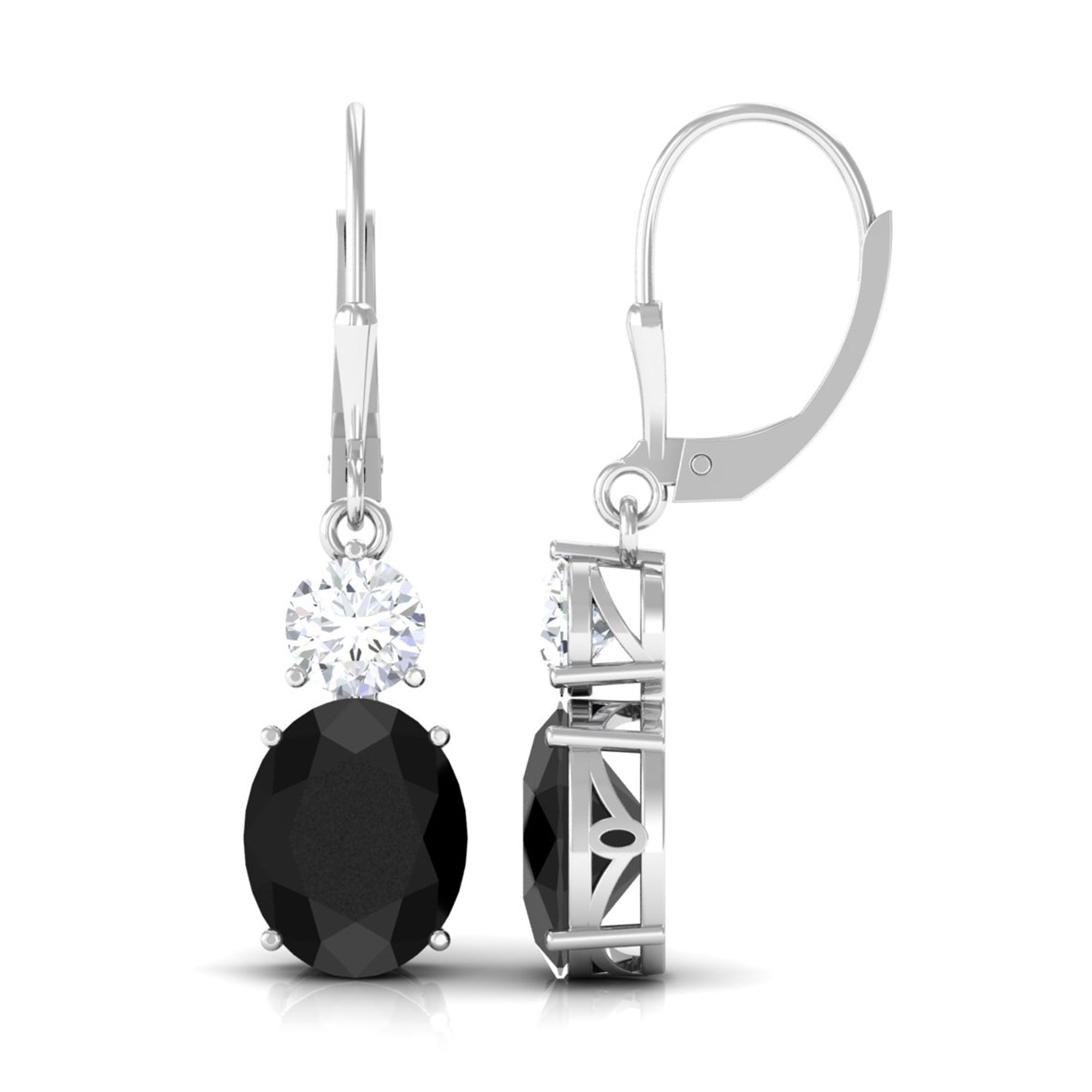 Oval Created Black Diamond Drop Earrings with Moissanite Lab Created Black Diamond - ( AAAA ) - Quality - Rosec Jewels