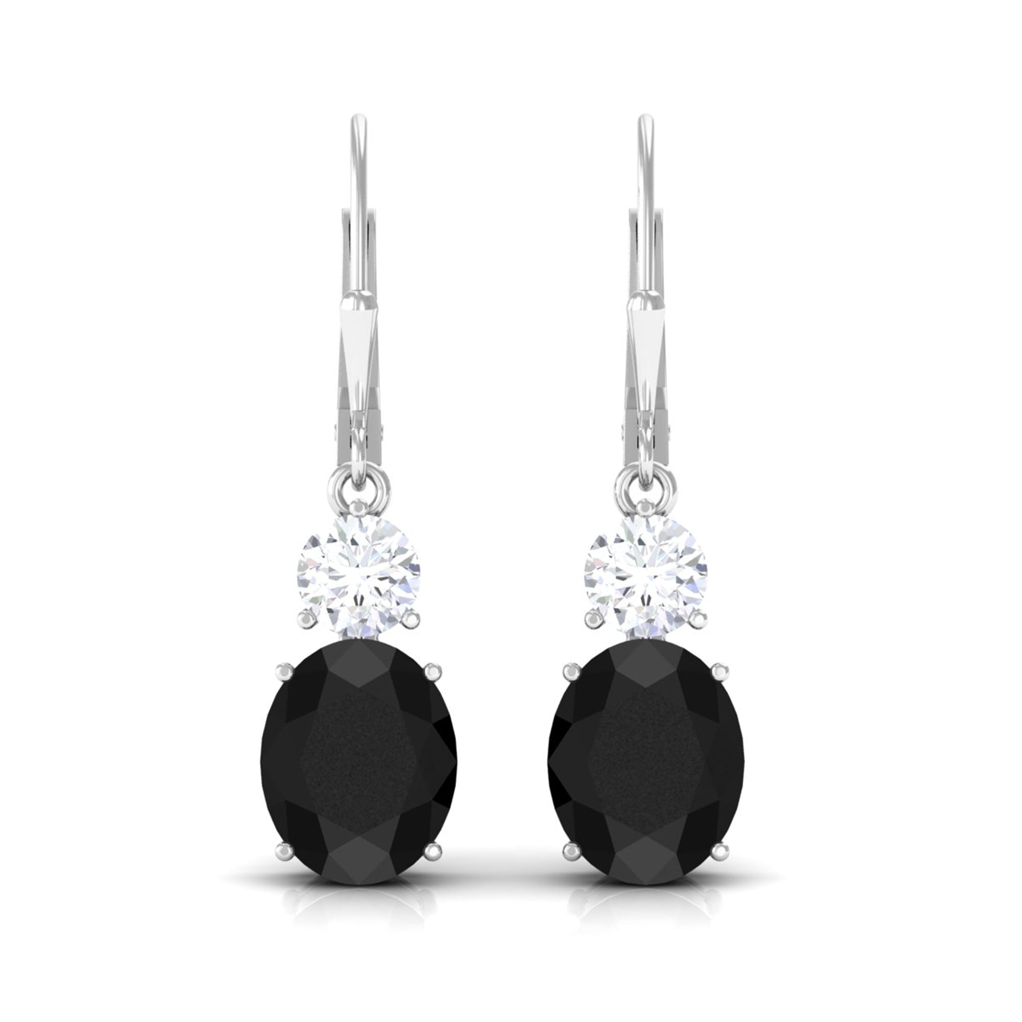 Oval Created Black Diamond Drop Earrings with Moissanite Lab Created Black Diamond - ( AAAA ) - Quality - Rosec Jewels