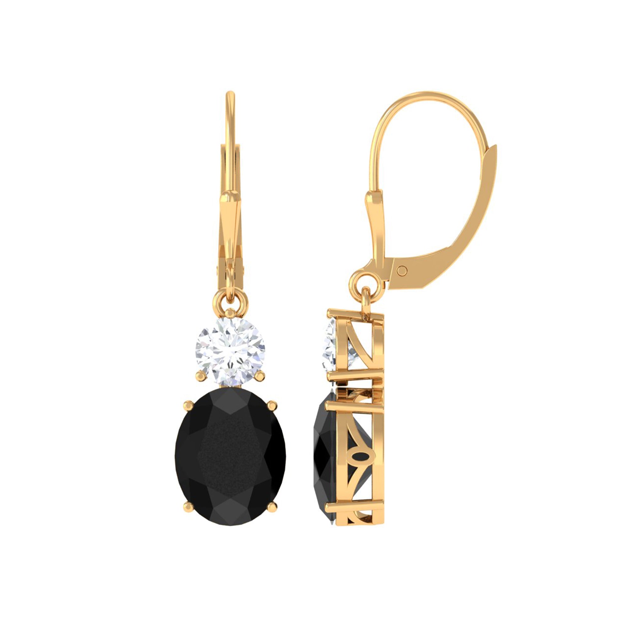 Oval Created Black Diamond Drop Earrings with Moissanite Lab Created Black Diamond - ( AAAA ) - Quality - Rosec Jewels