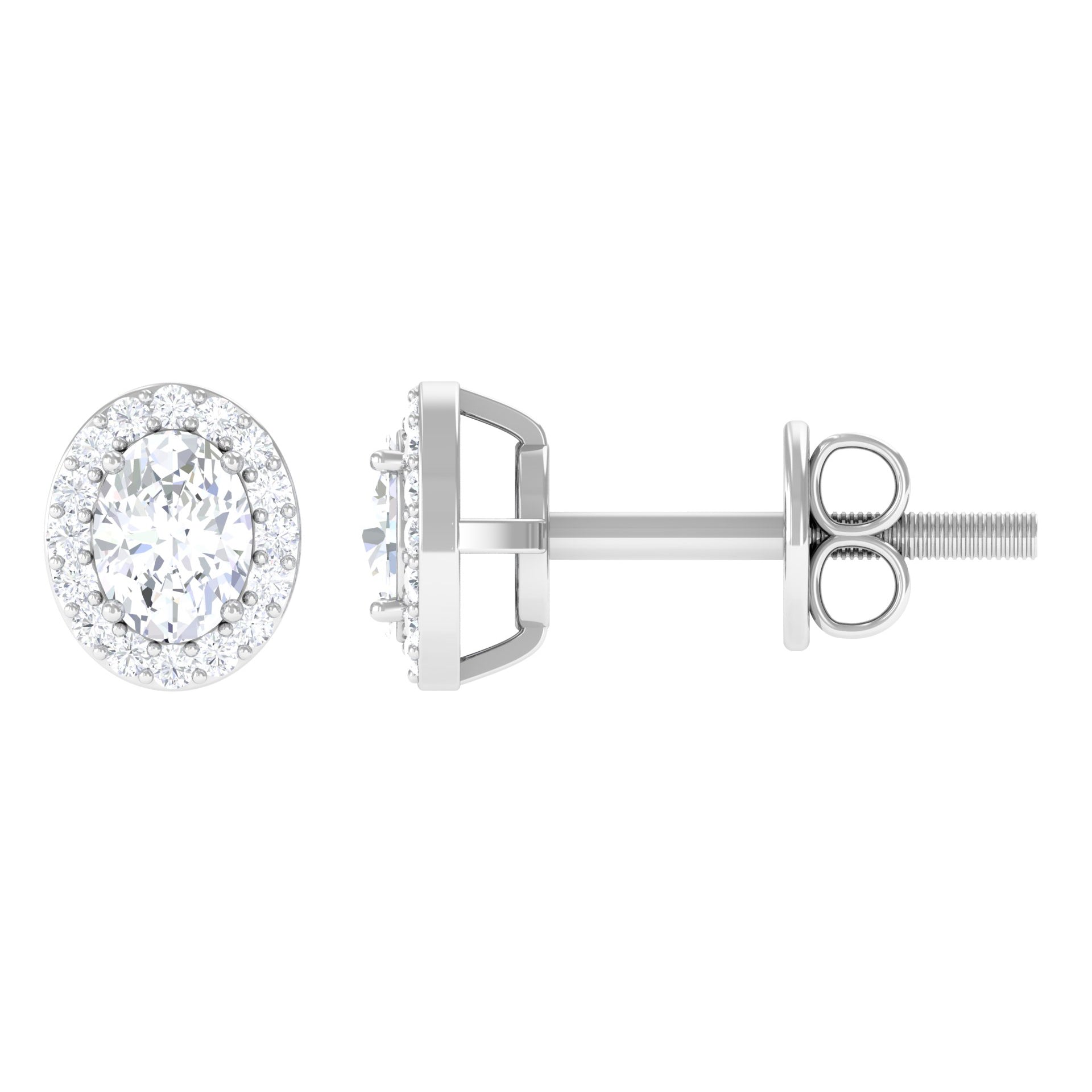 0.50 CT Oval Shape Diamond Halo Stud Earrings Diamond - ( HI-SI ) - Color and Clarity - Rosec Jewels