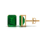 Octagon Cut Created Emerald Solitaire Stud Earrings Lab Created Emerald - ( AAAA ) - Quality - Rosec Jewels