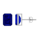 Emerald Cut Created Blue Sapphire Solitaire Stud Earrings Lab Created Blue Sapphire - ( AAAA ) - Quality - Rosec Jewels