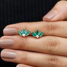 Half Flower Stud Earrings with Emerald and Diamond Emerald - ( AAA ) - Quality - Rosec Jewels