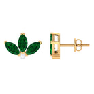 Half Flower Stud Earrings with Emerald and Diamond Emerald - ( AAA ) - Quality - Rosec Jewels