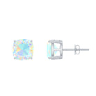 8 MM Cushion Cut Ethiopian Opal Solitaire Stud Earrings in Gold Ethiopian Opal - ( AAA ) - Quality - Rosec Jewels