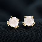 Rose Quartz Solitaire Cute Cat Stud Earrings Rose Quartz - ( AAA ) - Quality - Rosec Jewels