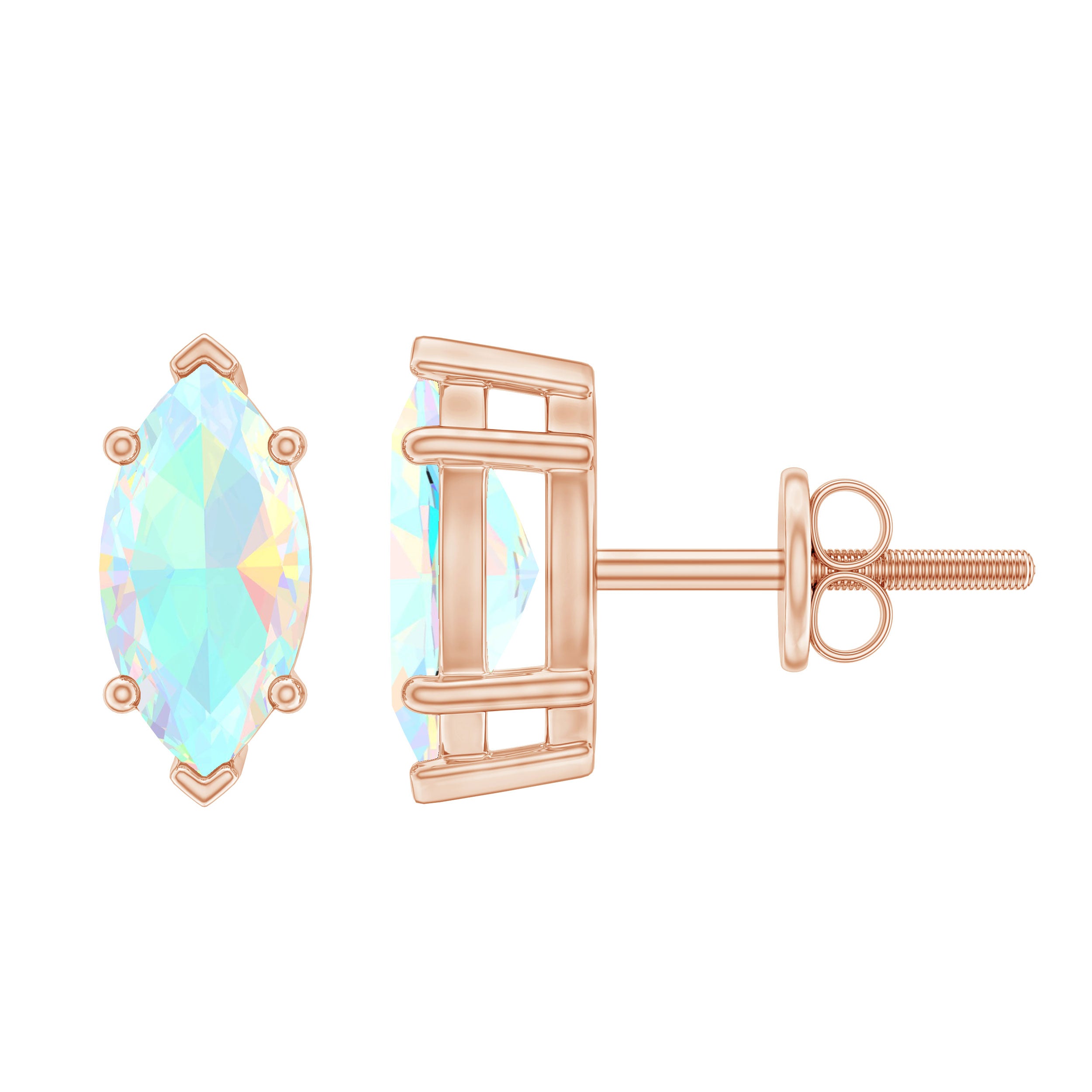 4X8 MM Marquise Cut Ethiopian Opal Solitaire Stud Earrings in Gold Ethiopian Opal - ( AAA ) - Quality - Rosec Jewels