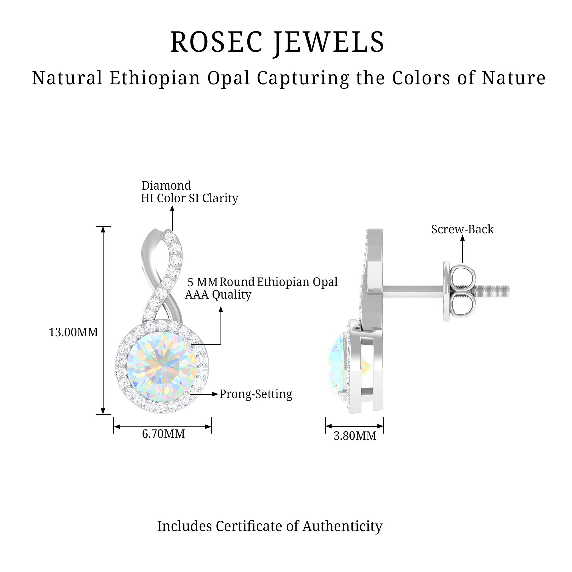 1.75 CT Classic Ethiopian Opal and Diamond Infinity Stud Earrings Ethiopian Opal - ( AAA ) - Quality - Rosec Jewels