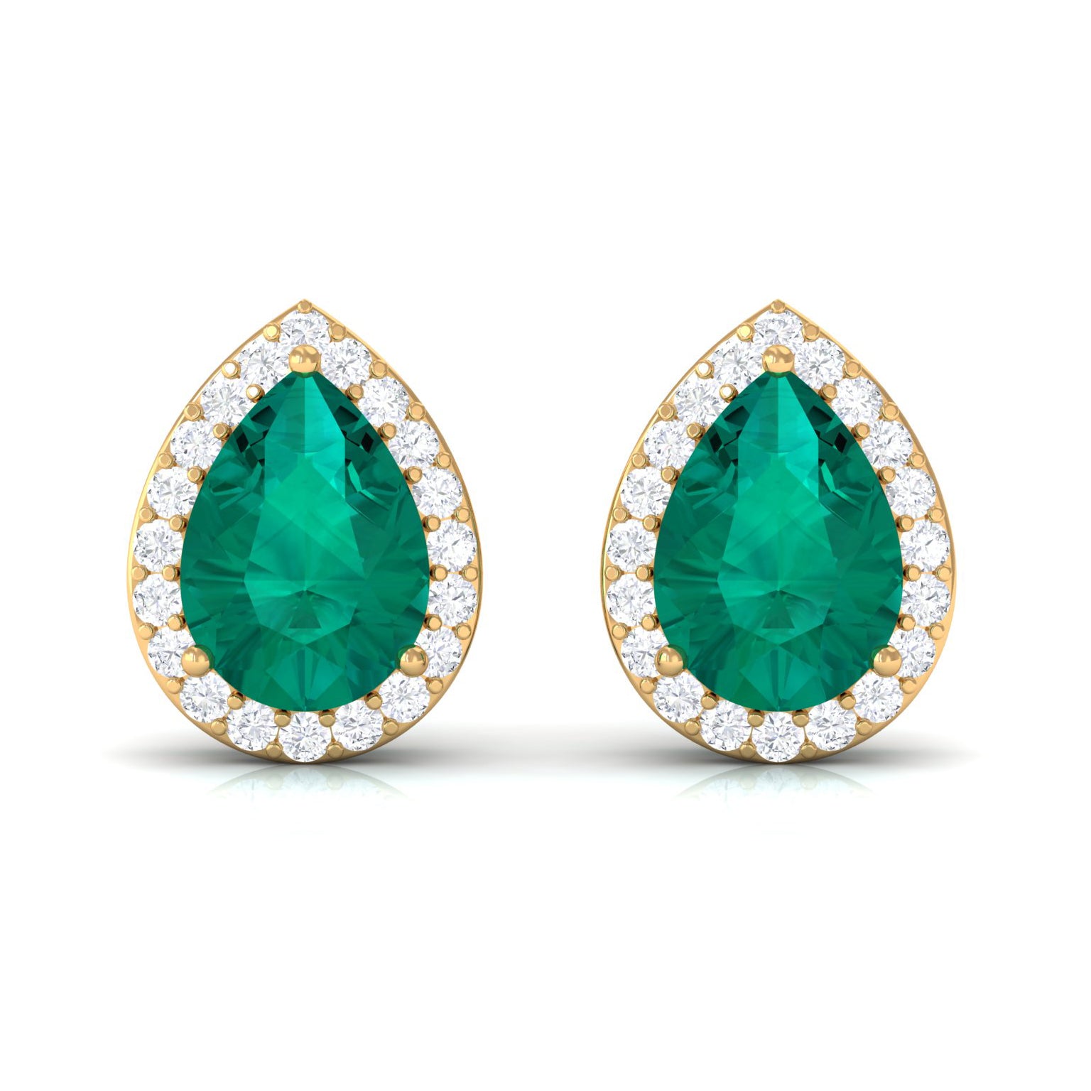 Classic Pear Cut Emerald Diamond Accent Stud Earrings Emerald - ( AAA ) - Quality - Rosec Jewels