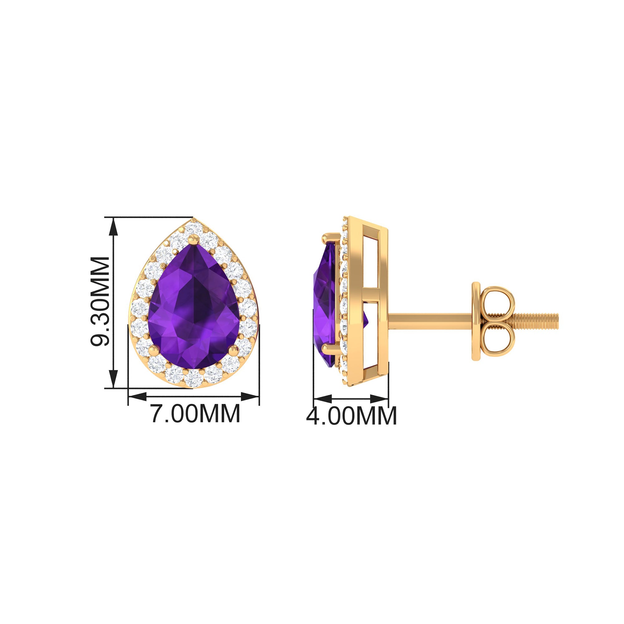 Classic Pear Cut Amethyst and Diamond Halo Stud Earrings Amethyst - ( AAA ) - Quality - Rosec Jewels