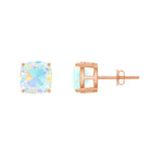 7 MM Cushion Cut Ethiopian Opal Solitaire Stud Earrings in Prong Setting Ethiopian Opal - ( AAA ) - Quality - Rosec Jewels