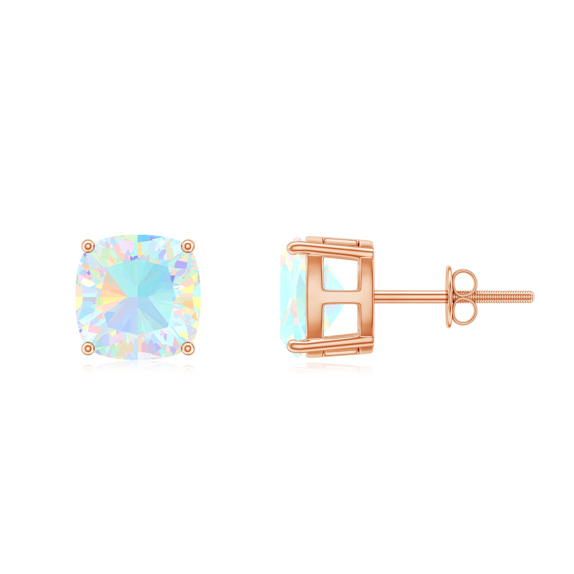 7 MM Cushion Cut Ethiopian Opal Solitaire Stud Earrings in Prong Setting Ethiopian Opal - ( AAA ) - Quality - Rosec Jewels