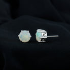 8 MM Genuine Round Ethiopian Opal Solitaire Silver Stud Earrings in 6 Claw Setting Ethiopian Opal - ( AAA ) - Quality 92.5 Sterling Silver - Rosec Jewels