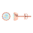 5 MM Ethiopian Opal Solitaire Stud Earring in Scalloped Bezel Setting Ethiopian Opal - ( AAA ) - Quality - Rosec Jewels